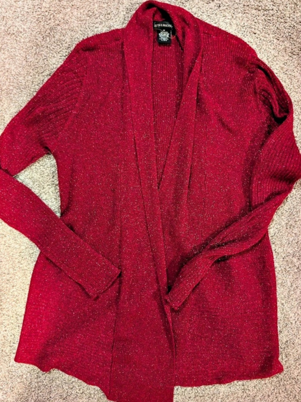 89th & Madison SPARKLY Open Front Knit Cardigan in Red Size Medium Like New